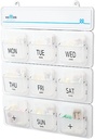 月药丸组织者 28日 + 更多 2日 / 9 个药丸盒,装有4个隔间 里面/ 可以在墙上/医用维生素鱼油补充品上成为Hung