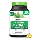 Zenwise Health Vegan Omega 3号补编 -- -- Burpless Omega 3号补编,配有DHA、EPA和DEA脂肪酸促进免疫健康 -- -- 可持续来源的海洋藻类油的鱼油替代品 -- -- 120软胶