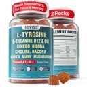 11-IN-1 记忆和聚焦的大脑补充 L-Tyrosine L-Theanine,甲基化B12 & B6,狮子的玛内蘑菇,Ginkgo Biloba, Bacopa Monnieri, Choline for Focus, Nootropic, Energy, 2Packs