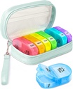 Cute Pill组织者2 Times a Day, PU Leather Pill Case for Women, Portable Weekly Pill Box for Purse with research Bag to hold Vitamins, Medicals, Fish Oils, Supplements (青蓝色)) 每日的可爱药丸组织者2,PU Leather Pill Case for Women, Portable Weekly Pill Box for Purse 手提箱,装有储存袋以持有维生素,药品,鱼油,补充品(青蓝色)
