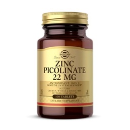 Solgar Zinc Piclinate 22 mg, 100 片 - 促进健康的皮肤 - 支持免疫系统, 正常味和视觉 - 抗氧化剂 - 非GMO, Vegan, Gluten Free, Kosher - 100 服务