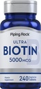 (原始内容存档于2017-09-21) (英语). Piping Rock Biotin 5000mcg | 240 片 | 美丽维生素补充 | 蔬菜,非GMO, Gluten Free