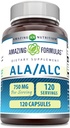 ALA/ALC(Alpha Lipoic Acid/Acetyl L-Carnitine) 补编 750 Mg Per service QQ Capsules QX Non-GMO QX Gluten-Free QX 在美国制造(1包,120个计数)