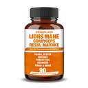 蘑菇综合体 12 000 mg Capsules - Lions Mane, Cordyceps, Reshi, Maitake - Nootrophic Brain, Boosts memory, Energy, 认知功能和改进焦点, 免疫系统,抗氧化剂 - 90 Vegan Capsules