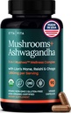 USDA 有机狮子 Mane Supplements 配有 Ashwagandha, Chaga, Reishi, Cordyceps, Turkish Tail (18 600mg/serv) 10x 适应性蘑菇综合体作为焦点补充 - 能源、豁免和诺特罗比