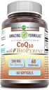 配有Bioperine Supplements的惊人公式 CoQ10 每架200Mg 配有60软胶 配有美国制造的无糖胶