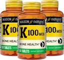 MASON 天然维生素K 100 mcg, 支持骨骼和联合健康, 帮助钙吸收, 100 片, 包 3
