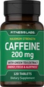 Fitness Labs Cafeine Pills QQ 200mg 120平板电脑 绿色茶叶提取器 QQ最大力量补充QQ Vegetarian, Non-GMO, Gluten Free