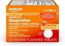 基本护理儿童Ibuprofen Chewwable药片、疼痛救生剂和减少发烧剂、橙色火焰、年龄2-11、持续8小时、100毫克、24个计数