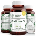 Natural Nutra Norwegian Cod Liver Oil Supplement, Helps to Maintain Skin, Helps Maintain Body Density, Eye Health & Nerve Function, Promotes Dental Health, Supports Cardiovascular Health, 250 Softgels
