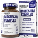 镁复合物补充剂,4个月供应量500mg 5-in-1 Bisglycnit, Oxide, Taulate, Apartate, Citrate, Max 吸收镁补充剂,用于镇静,睡眠和腿切片,120卡普勒