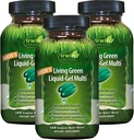 Irwin Naturals Men's Living Green Liquid-Gel Multi - 70 基本营养素,全分营养素,全分营养素,全分食物混合剂 - 定向肾上腺素和大脑支持 - 120 液体软胶(包3)