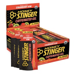 Honey Stinger Strawberry Kiwi Energy Gel, Cafeated & Gluten Free with Organic Honey, 用于运动、跑步和表演、家庭运动营养和健身、前期和中期工作,24包