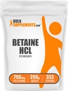 Bulk Assupports.com Betaine HCl 粉末 - Betaine Hydrople Supplements, 消化支持 - Gluten Free, 750mg / service, 250g (8.8 oz) (Pack of 1).