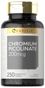 Carlyle Chromium Piclinate 200 mcg 250 植物药片 高吸收 | Non-GMO, Gluten 免费补充