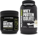NutraBio Creatine 单水合物,无氟酸,150g 和 Whey 蛋白质孤立酸,无氟酸,补充包-肌肉能源,Lean Muscle生长,恢复和强力
