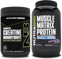 单水合核酸(NutraBio Creatine Monohydrate),(300克)和肌肉基质蛋白粉,(Confetti Cake) 补充包-肌肉能源,最大增殖,恢复和强力