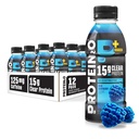 蛋白质2o 15g Whei 蛋白质隔热饮品+能量与焦点,350mg 电解质,125mg 咖啡因,无糖,蓝莓,16.9 oz瓶(12Pack)