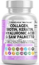 清洁营养素 柯拉根药丸 1000mg Biotin 10000mcg Keratin Saw Palmetto Hyaluronic Acid - 头发皮和直肠维生素和DHT 阻塞剂 配有维生素E Folic酸南瓜种子 MSM - 90 Counter