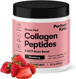 Keto Collagen Pepteides 蛋白质粉末配有MCT Oil,Hydrlyzed Collagen,I型和III型补充剂,Gluten Free Grass Fed,Low Carb, Keto Coffee Creamer, 女性和男性的Collagen,草莓