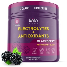 Keto Vitals 抗氧化电解酶 粉末 - 与钾,镁,钠,和钙混合 Keto 电解酶 - 无糖电解酶 饮用混合和水解酶 粉末,60种服务,黑莓