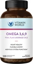 维生素世界三联3-6-9 300mg 配有鱼、法兰斯、博拉奇和晚间普里姆罗斯油、欧米茄-3 配有EPA & DHA的脂肪酸、支持心、脑和免疫健康、Gluten Free、120软胶