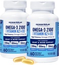 海洋蓝专业Omega-3 2100 配有维生素K2和维生素D3-60 Count 2 Pack-Triple Policy Burpless Fish Oil Supplies 配有环保局,DHA & DEA - Wild Caught - Orange Flavor, 60 services