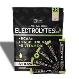 强化的电解质粉棒包装(Strawberry Kiwi QQ 20 Packets) w/ 0 糖 + BCAAs + B-维生素 电解质 补充 w 钾 锌和镁 水解 - Keto 电解质