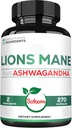 Satoomi Lions Mane Supplements with Ashwagandha Supplements - 270 Capsules - 高度集中用于静心、脑健康、免疫系统和重点支持 - 无糖、非GMO