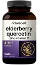 NatureBell Sambucus Elderberry Capsules, 5000mg Per 与Quercetin 500mg, 维生素C和锌, 240 Counter QQ 欧洲黑老莓水果提取 — 4 in 1 Immune支助补编