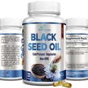 冷压黑种子油 - 120个卡普尔,Premium Nigella Sativa纯黑种子油与维生素E,用于头发,皮肤和免疫健康 - 非GMO 120个卡普尔