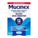 Mucinex胸腔摄入,最大强度 12小时扩展释放片,14厘米,1200毫克 Guaifenesin, 由过量的穆克斯, 细丝和松动穆克斯引起的胸腔摄入扩大缓解