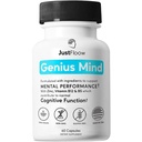 Genius Mind® Nootropic Brain 补充,支持认知功能,能量水平,焦点和记忆功能 - 17种脑促进剂,包括狮子马恩,巴科帕,金戈和维生素B12