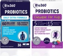 成人和儿童的Probiodle – 60B CPU Extra strong Power capsules + 5B CPU 化学药片 – 15 Strains for Digestive, Imune, & Brain Health – 支持古特,便秘,布洛廷, & Gas Relief