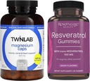 Twinlab Magnesium Caps - 用于减轻压力,420毫克,200个计数,1个包装和储备美人 - Resveratrol Gummys 100毫克,Vegan - 1个包装