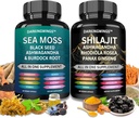 Shilajit和海苔组合-Sea Moss 3000mg,黑种子油 2000mg, Ashwagandha 2000mg, Shilajit 9000mg, Rhodiola Rosea1000mg, Panax Ginseng 1500mg 海洋苔藓和shilajit 捆绑, 全部为一个补充