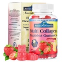 多Collagen Peptides Gummys,无糖水解5000mg蛋白丨Type I,II,III,V,X 与Biotin Hyaluronic酸维生素C A D B6 B12 L-Glutathione 用于皮肤毛发Nail联合骨-Strawberry Gummys