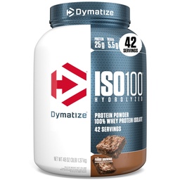 Dymatization ISO100 Whey蛋白蛋白粉溶胶,Fudge Brownie, 25g of 蛋白质, 3 英镑, 5.5g BCAAs, 不足 120 Cal., Gluten Free, 1g Fat, 1g Sugar, 2g Carb (42 services)