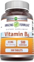 神奇的维他命 B6 (Pyridoxine) 25 Mg 补充 QQ 平板电脑 Non-GMO QQ Gluten-Free QQ 在美国制造 (Pack QQ 500 Count)
