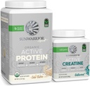 Sunwarrior Vegan 蛋白质粉 USDA 有机 | 20 服务 蛋糕 蝙蝠 火焰 和 Creatine 单水合物 | 60 服务 不受欢迎