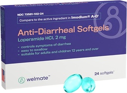 WELMATE - 抗腹泻软胶(24软胶) - Loperamide HCL 2 mg - 腹泻症状救治 - Upset Stomach Reliver - 抗腹泻药剂 - Over-Counter Medication