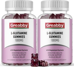 L Glutamine 1000mg Gummys - 肌肉救济和免疫支持,氨基酸补充剂,配有镁Glycnate,Vegan & Non-GMO, Gluten Free (120 Counter)
