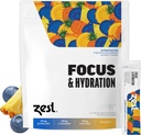Zest Focus and Plusion Energy Drinch – Pineapple Blueberry 清洁能源粉盒,装有100毫克咖啡因,L-Thenine & 150毫克Alpha GPC Nootropics – 低糖电解质用于记忆 – 14 棒