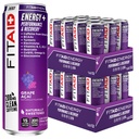 LifeAID FITAID 能源葡萄 AčAI, 200mg 天然咖啡因, Keto, 工作前性能: BCAAs, Quercetin, 电解质, Omega-3s, 15 Calories, Paleo, Vegan & Gluten-Free, 12-oz (24页)