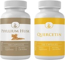 Psyllium Husk & Quercetin Capsule Bundle(每个100个卡普尔),无添加剂或填充剂,实验室验证