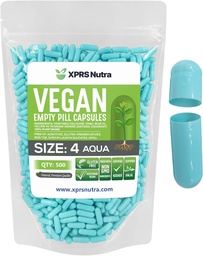 XPRS Nutra 大小 4 空瓶盖 - 500 个小瓶盖 空瓶盖 - DIY 蔬菜罐盖 填充 - 可填充 Do- It- yourself Veggie Pill Caps for Suppers (Aqua)