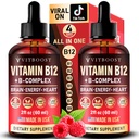 Vegan维生素B12与B Complex 20000 mcg -- -- 超强的男子和妇女 -- -- Raspberry液体滴出量
