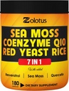 佐洛图斯7 in 1 Sea Moss Supplement + Red Yeast Rice, Coenzyme Q10 Capsules, 等效于8640mg, 配有 Quercetin, Resveratrol, 维生素B3, 维生素D3, 体积平衡, 免疫系统和心脏健康