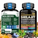 Shilajit 9000mg, Sea Moss 17500mg, Ginger & Black Seed Oil 40000mg, Ashwagandha 5000mg, Rhodiola Rosea, 1000mg Panax Ginseng 1500mg, 全部在 1 补编中 - Sea Moss & Shilajit Virtuality Bundle