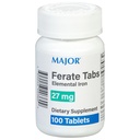 主要27 mg Feate Tabs - Ferrous Gluconate 元素铁饮食补充 - 100个计数(1包)